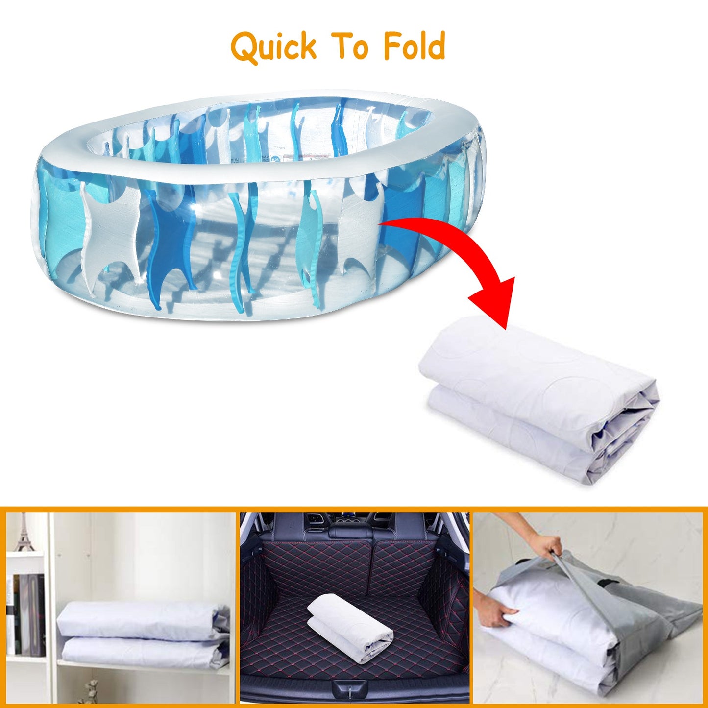 90x60x20in Inflatable Swimming Pool Blow Up Family Pool For Kids Foldable