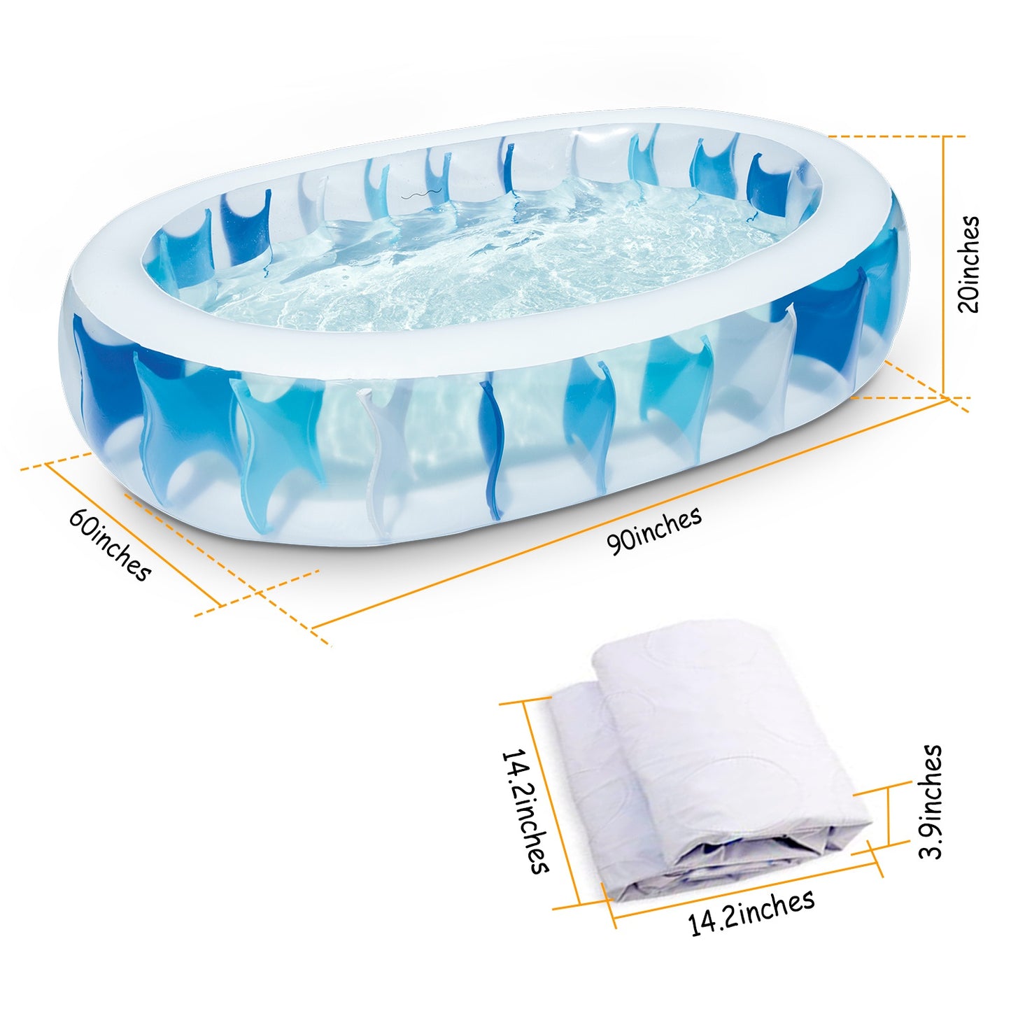 90x60x20in Inflatable Swimming Pool Blow Up Family Pool For Kids Foldable