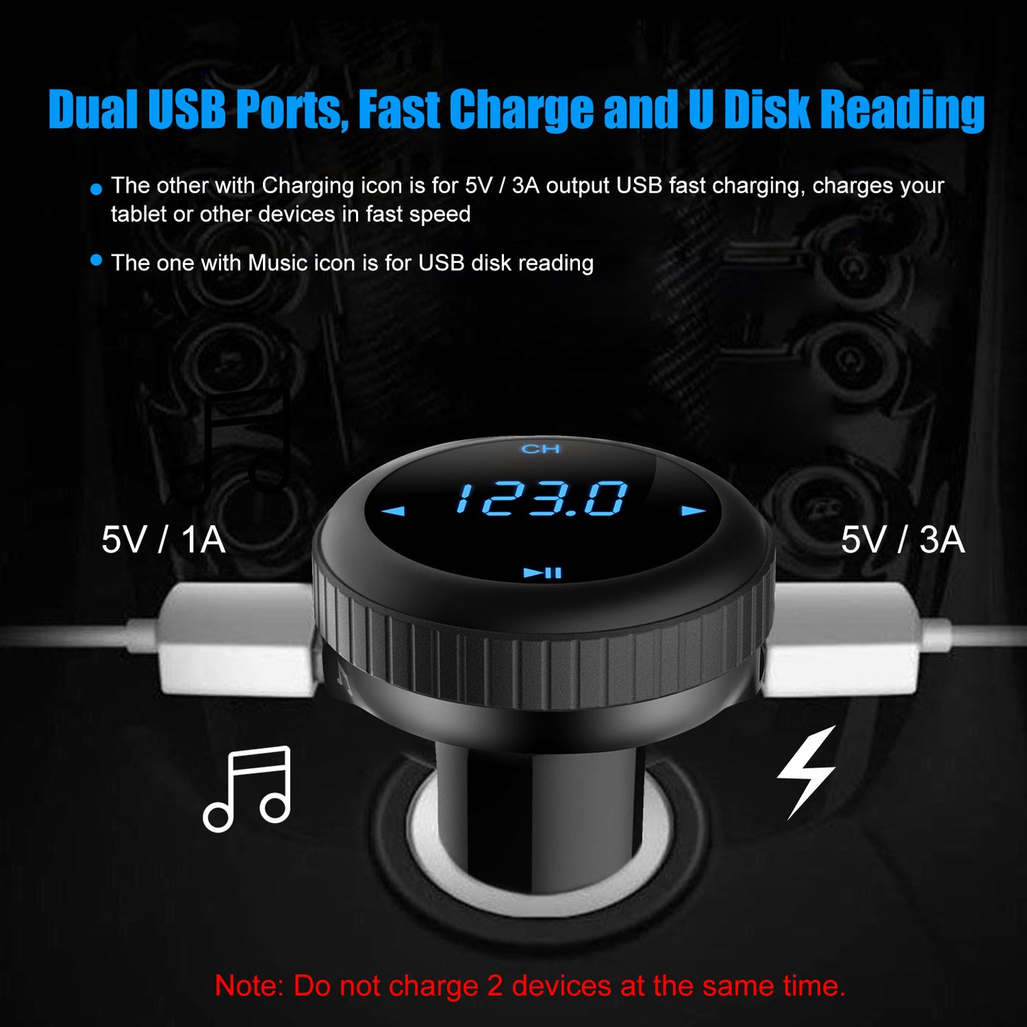 Quick Charge 3.0 Car Charger Wireless 4.2 FM Transmitter 23W 3A Dual USB