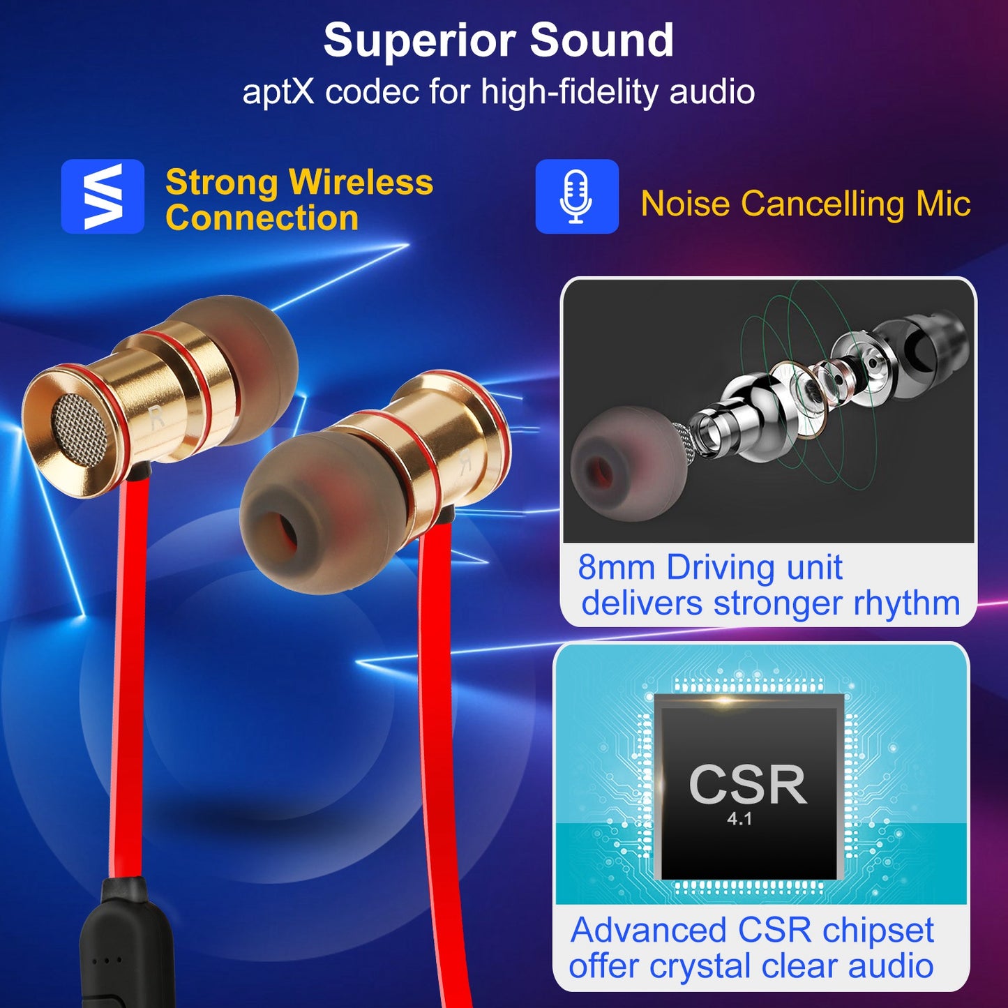 Sport Headsets Wireless V4.1 In-Ear Stereo Headphones Sweat-proof