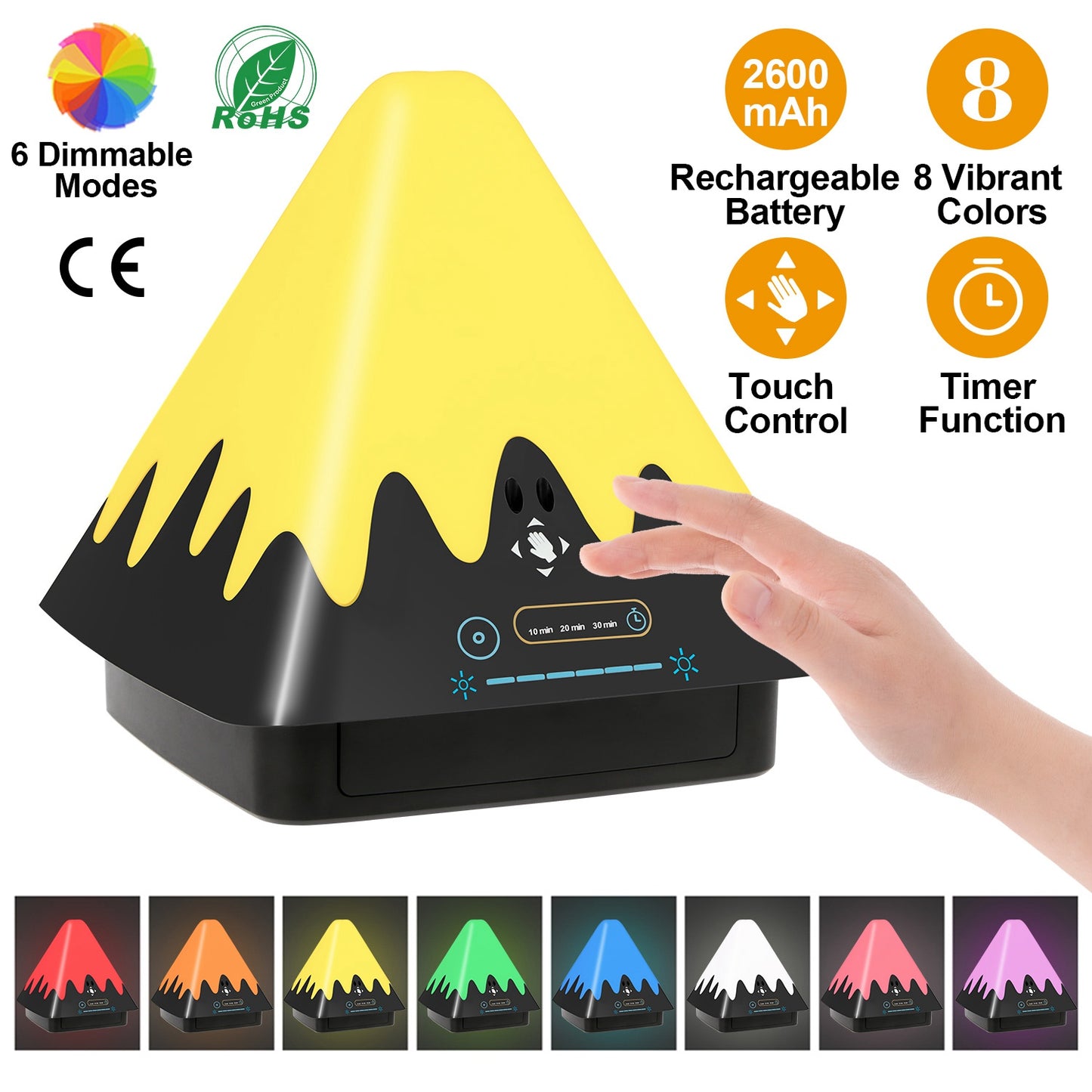 Touch Control Night Light 8-Color Change 6 Level Dimmable Light Brightness