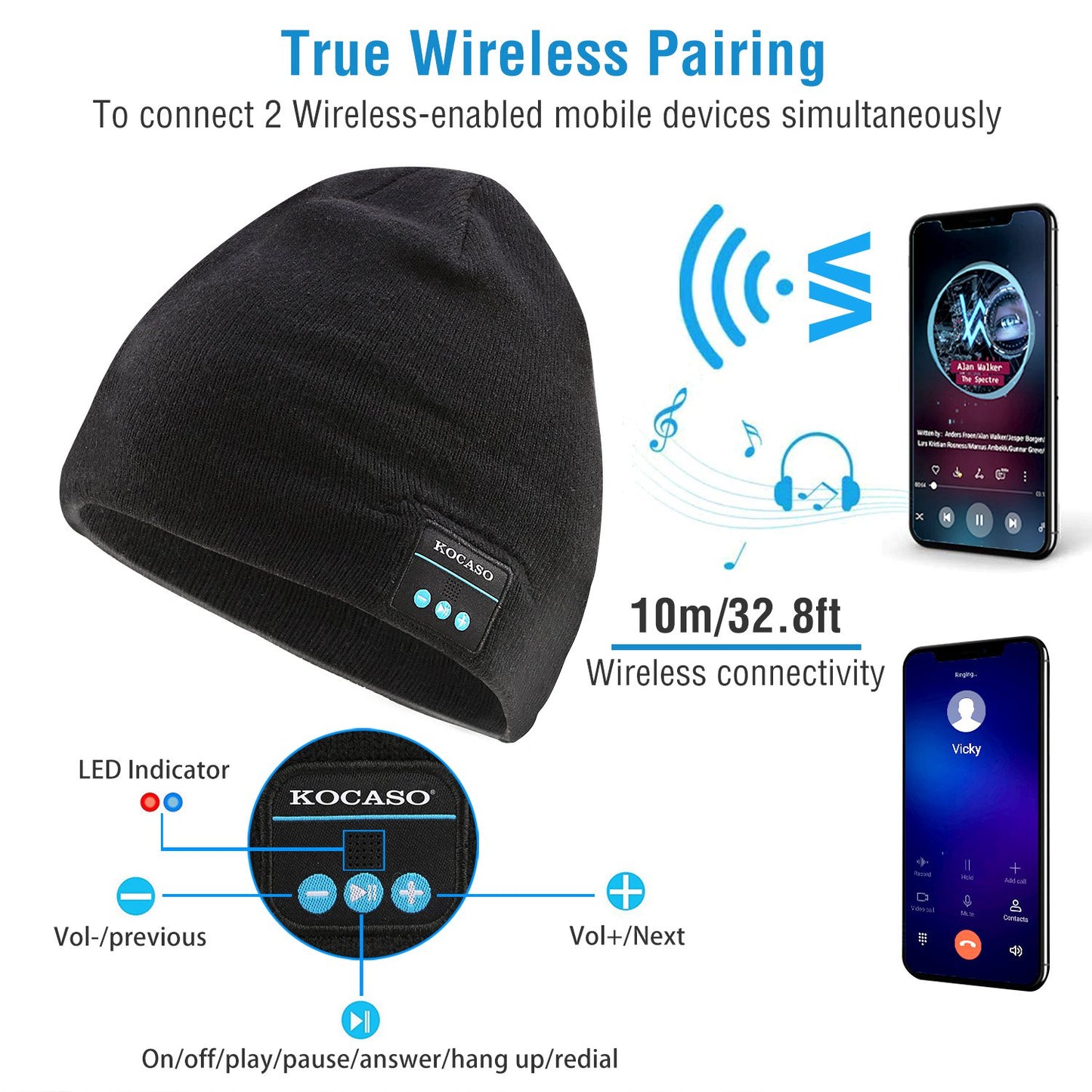 Soft Wireless Beanie Headphone Hat Wireless V4.2 Noise Cancellation