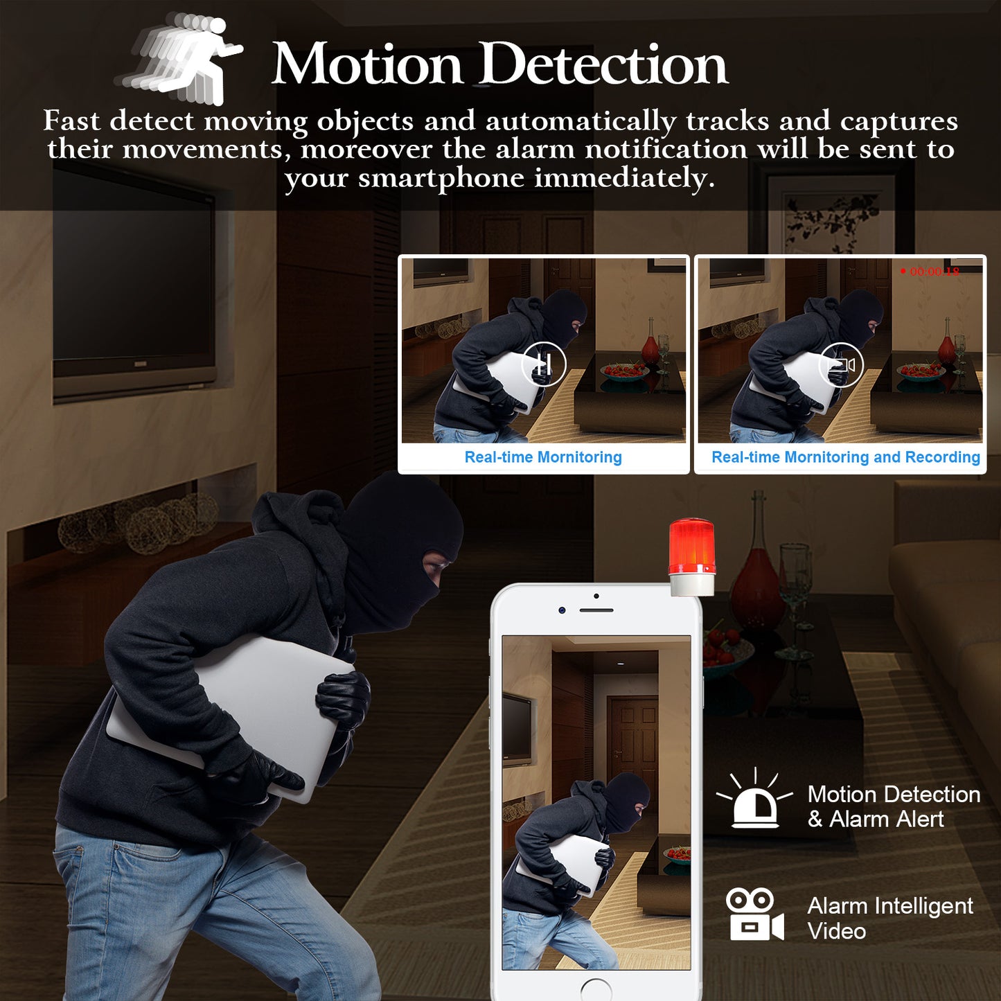 720P WiFi IP Camera Motion Detection IR Night Vision Indoor 360 Degree Coverage