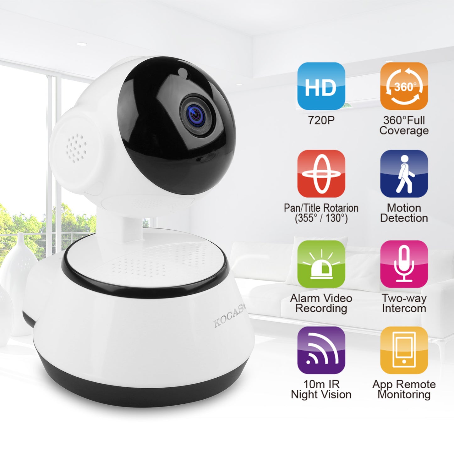 720P WiFi IP Camera Motion Detection IR Night Vision Indoor 360 Degree Coverage