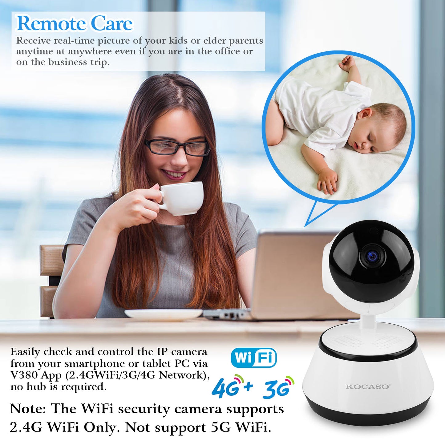 720P WiFi IP Camera Motion Detection IR Night Vision Indoor 360 Degree Coverage