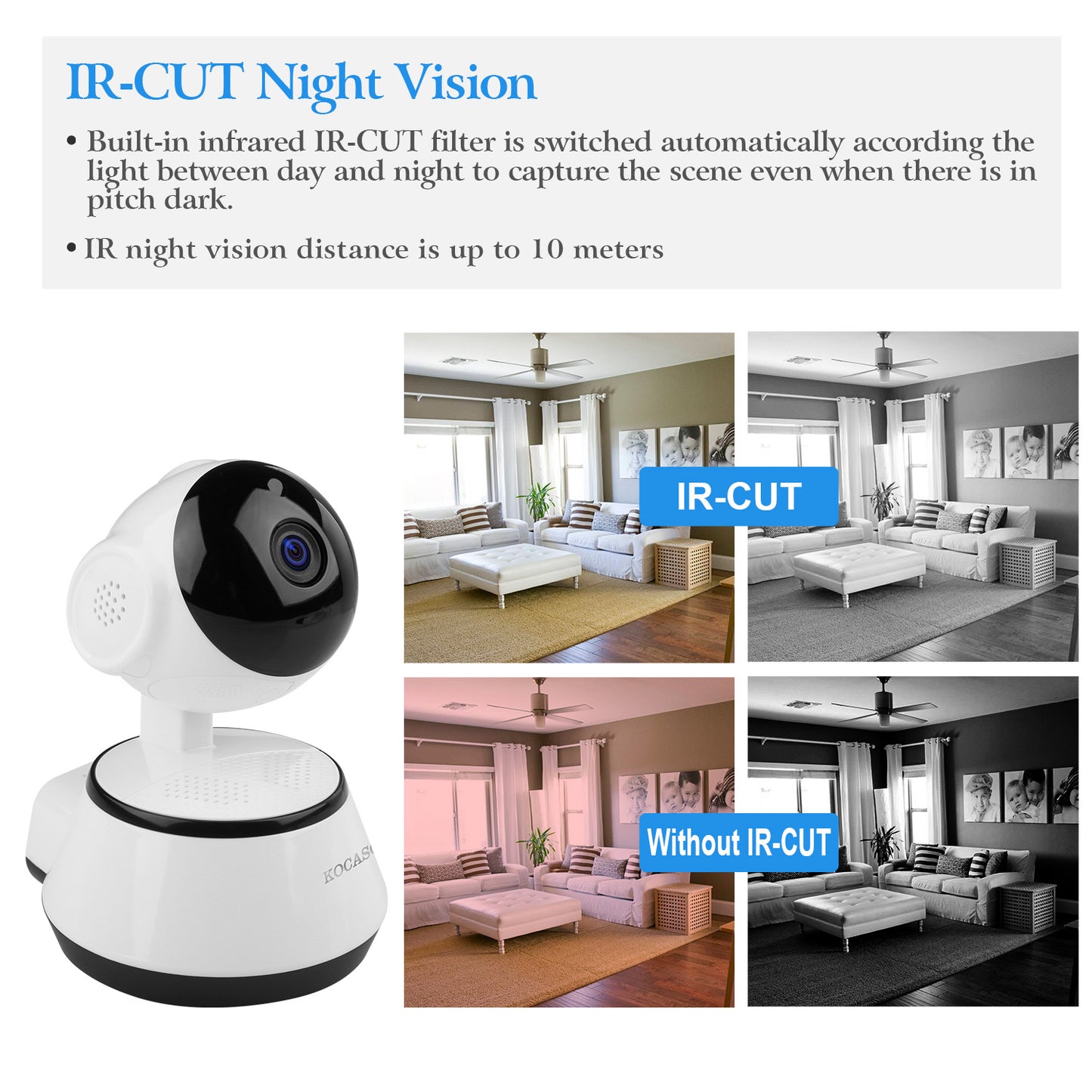 720P WiFi IP Camera Motion Detection IR Night Vision Indoor 360 Degree Coverage