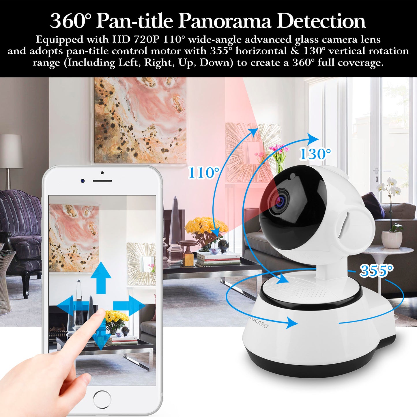 720P WiFi IP Camera Motion Detection IR Night Vision Indoor 360 Degree Coverage