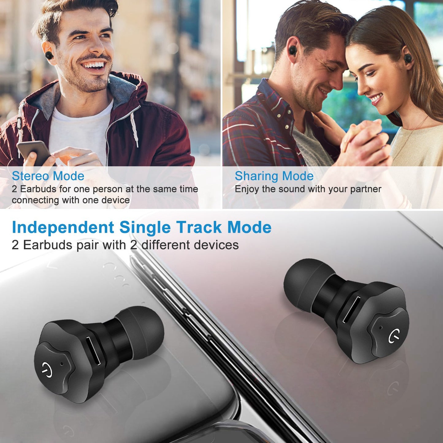 True Wireless Earbuds CSR V4.2 In-ear Stereo Headsets IP44 Waterproof