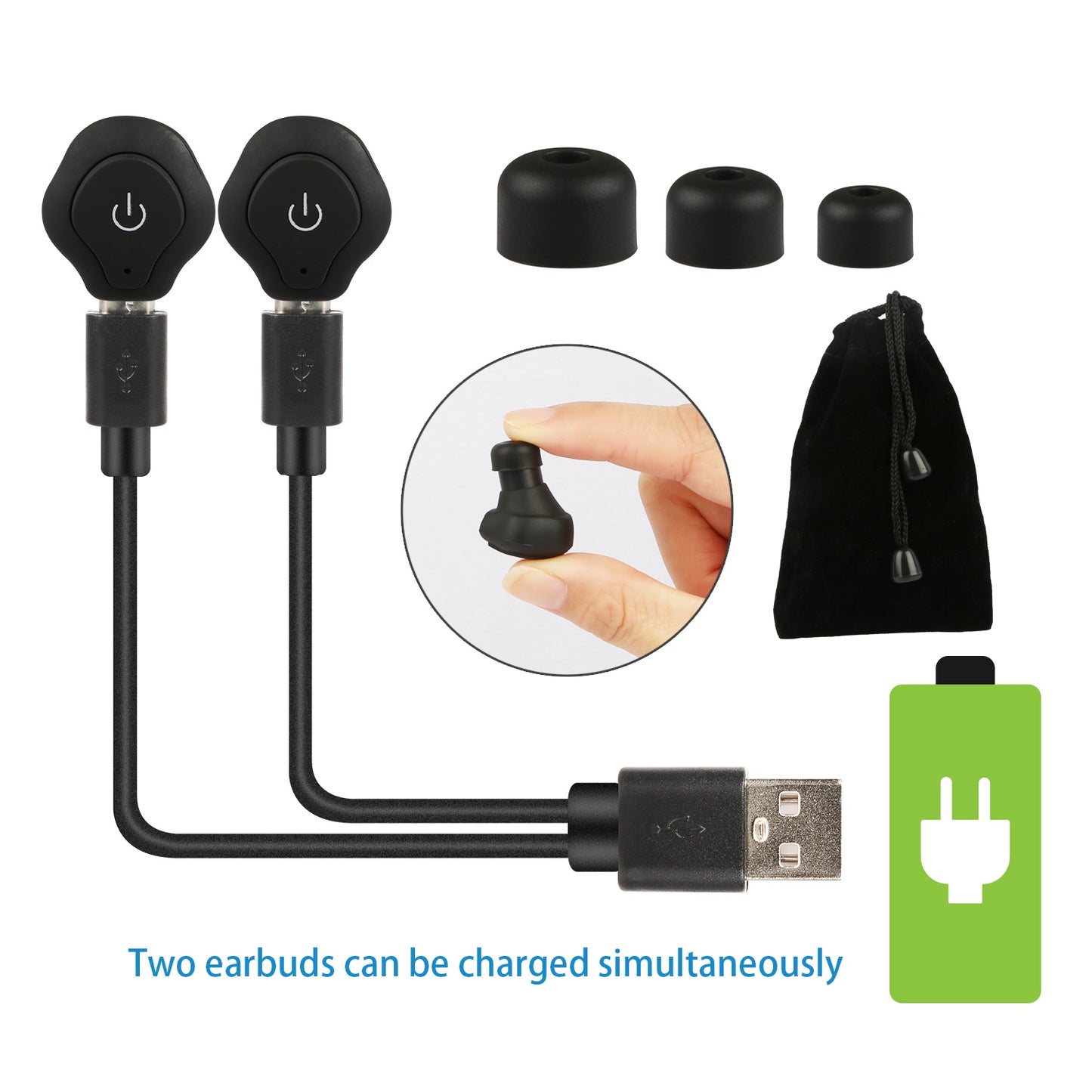 True Wireless Earbuds CSR V4.2 In-ear Stereo Headsets IP44 Waterproof