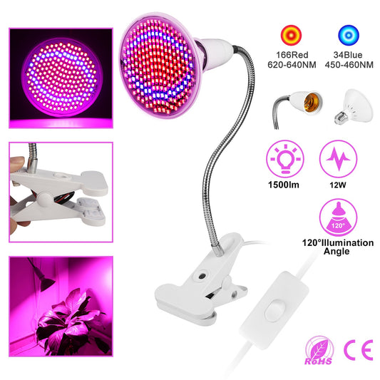 LED Grow Light 12W 200 Red Blue LEDs Plant Grow Lamp 360 Degree Rotatable Plant Light