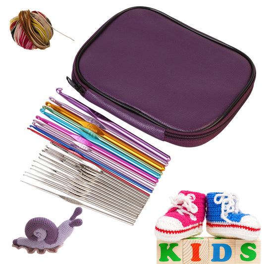 22Pcs Multi-Color Crochet Hook Needles Aluminum Handle Sewing Kit