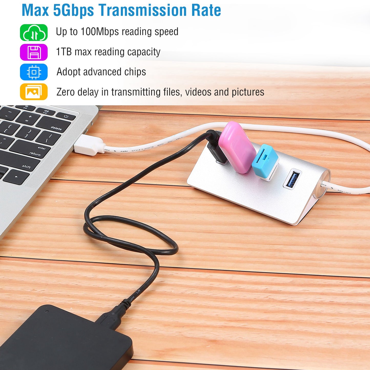 4 Ports USB3.0 Hub 5Gbps USB3.0 Aluminum Expansion Hub Splitter