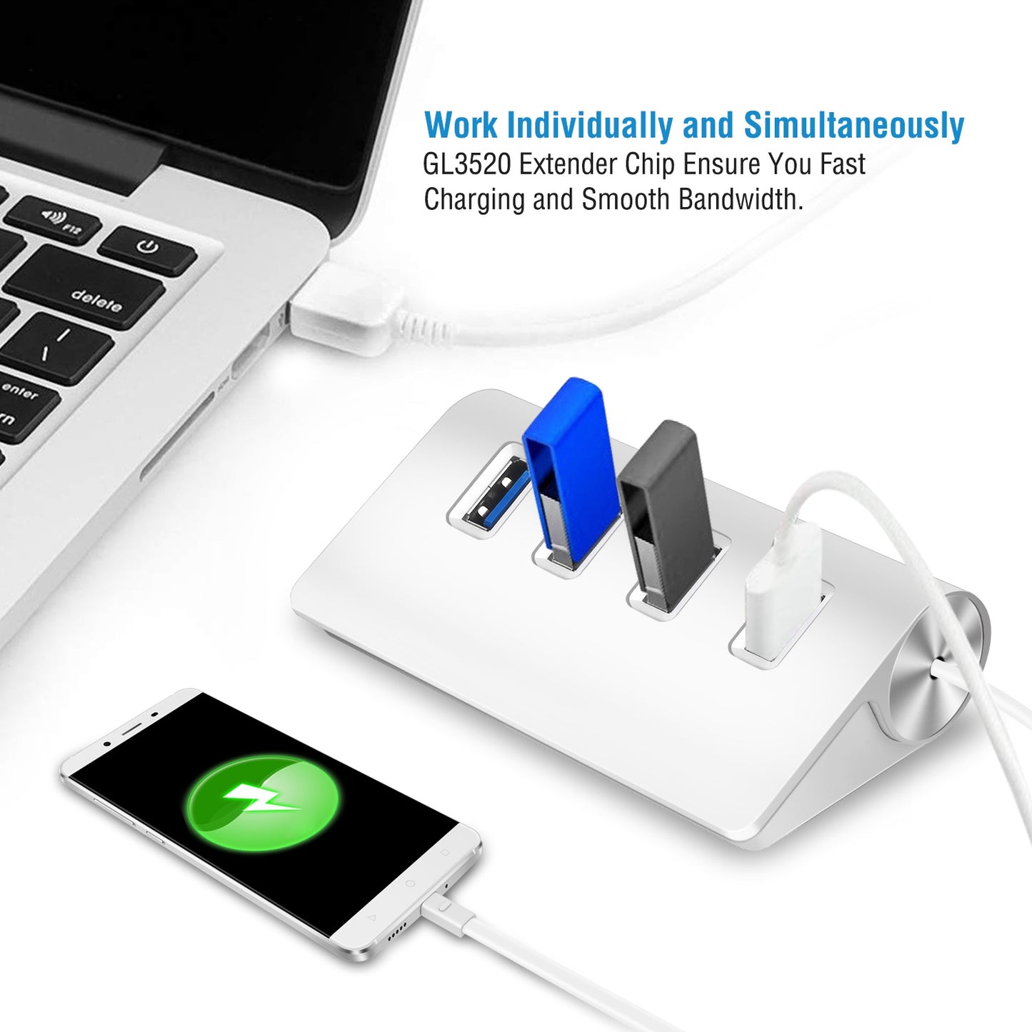4 Ports USB3.0 Hub 5Gbps USB3.0 Aluminum Expansion Hub Splitter