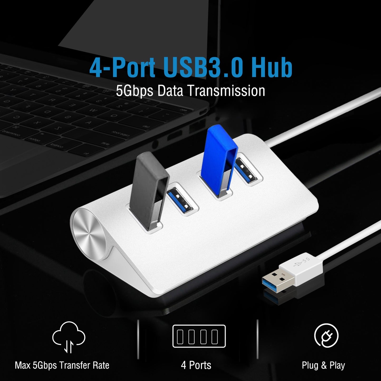 4 Ports USB3.0 Hub 5Gbps USB3.0 Aluminum Expansion Hub Splitter