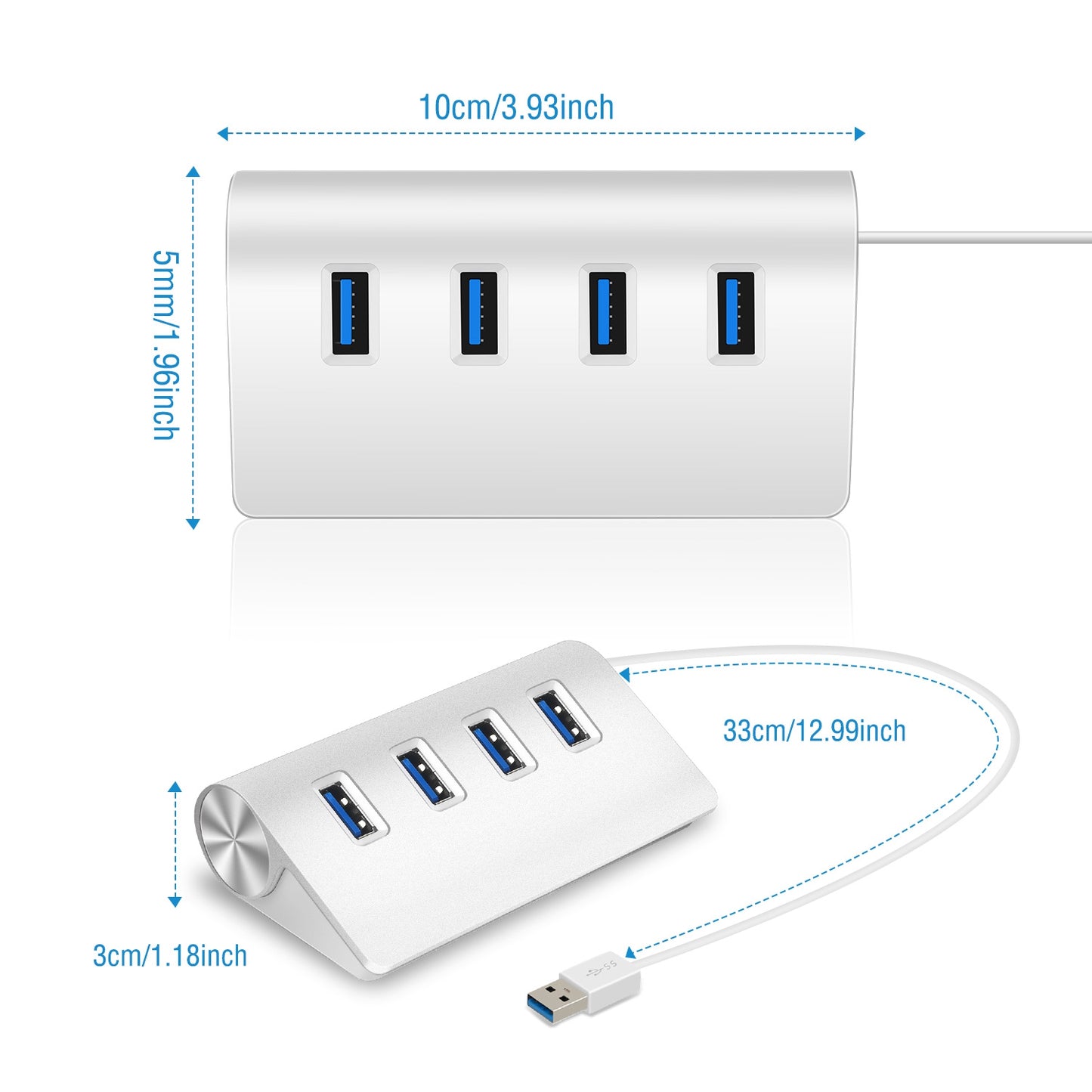 4 Ports USB3.0 Hub 5Gbps USB3.0 Aluminum Expansion Hub Splitter