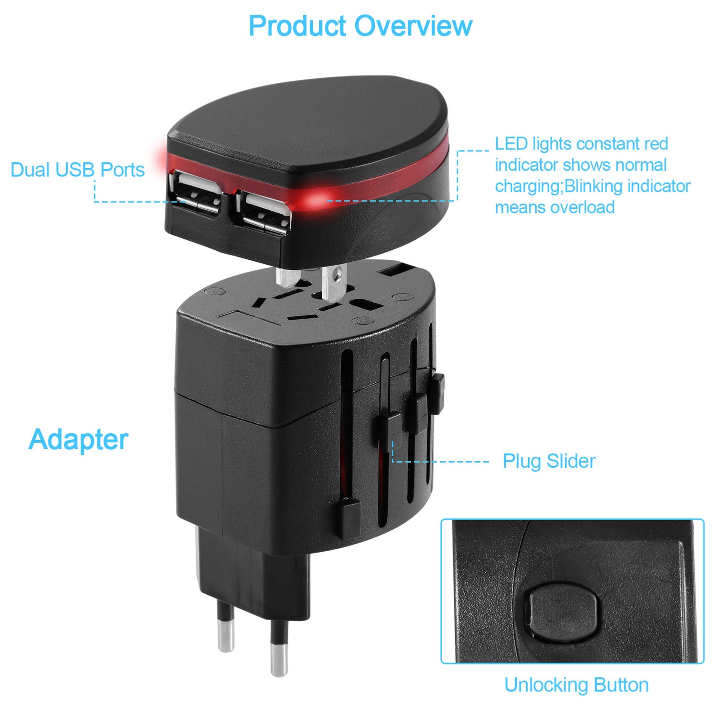Universal Travel Power Adapter All in One Wall Charger AC Power Plug Adapter
