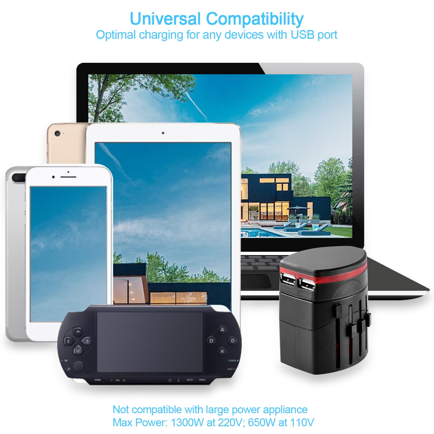 Universal Travel Power Adapter All in One Wall Charger AC Power Plug Adapter