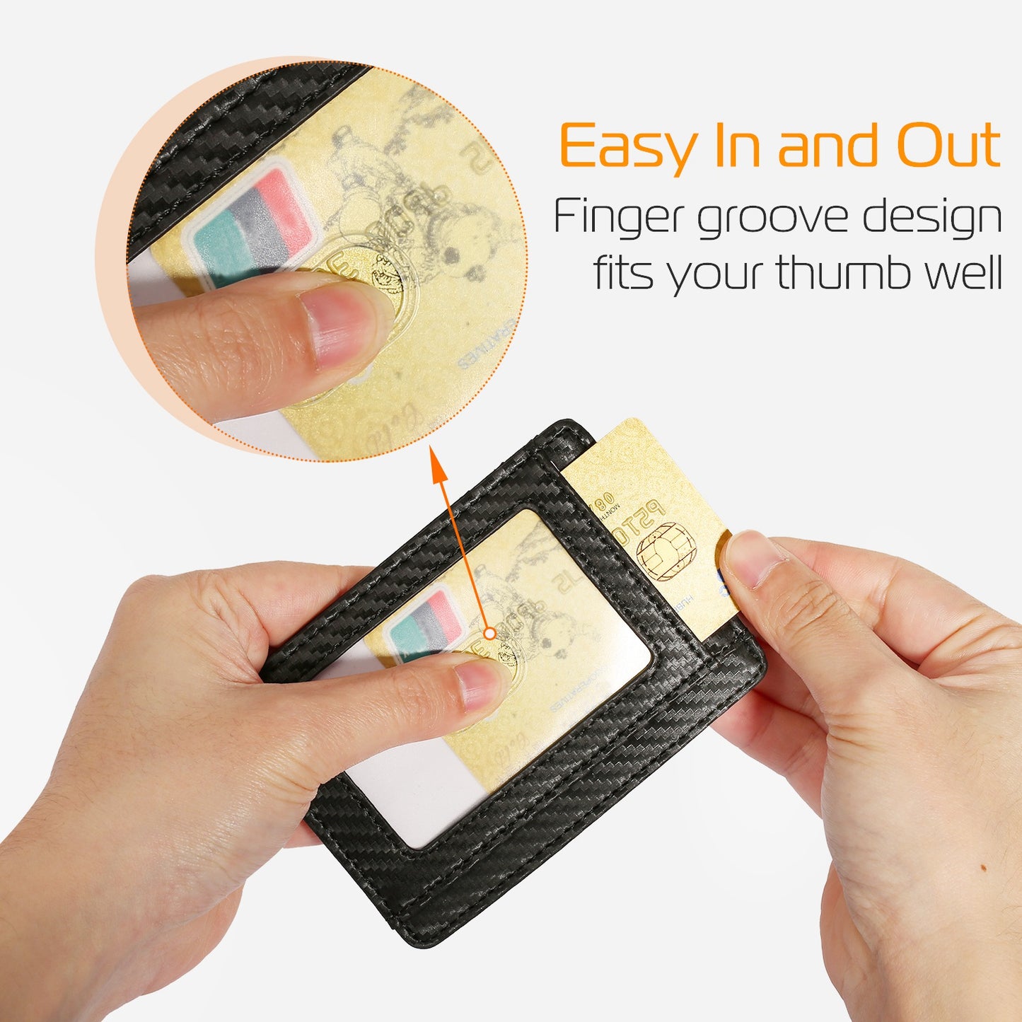 Credit Card Holder Wallet w/Cash Pocket Carbon Fiber RFID Blocking Anti Scan