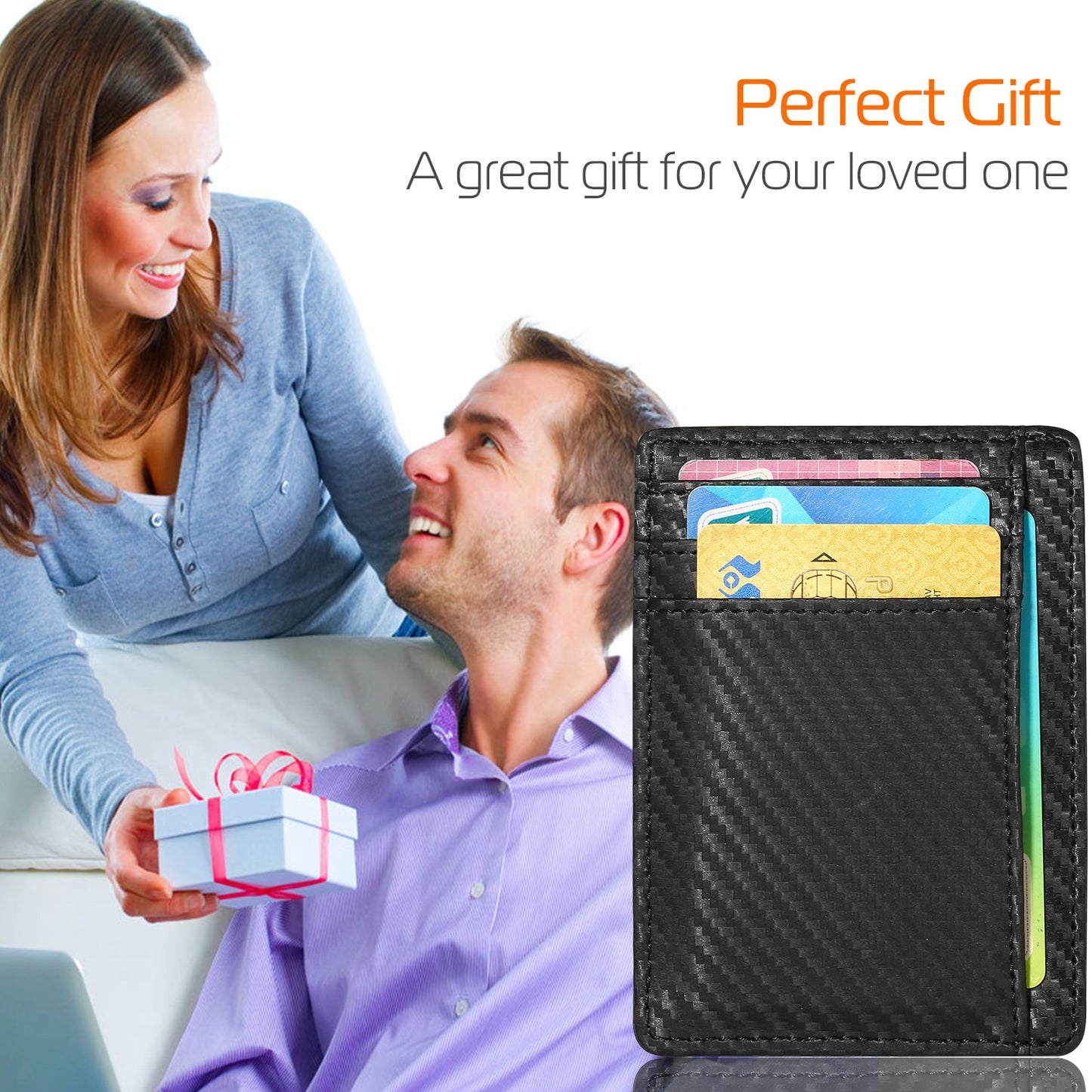 Credit Card Holder Wallet w/Cash Pocket Carbon Fiber RFID Blocking Anti Scan