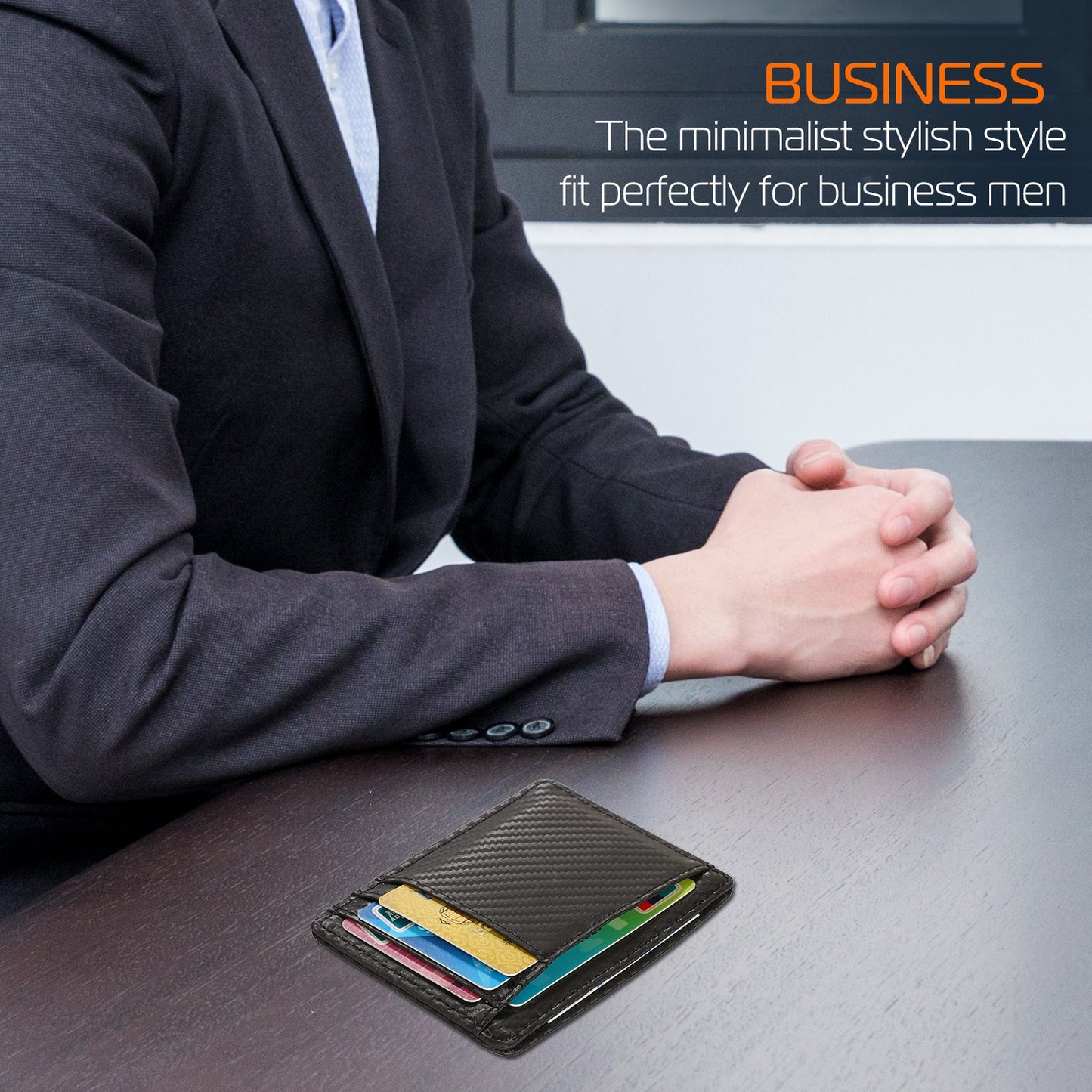 Credit Card Holder Wallet w/Cash Pocket Carbon Fiber RFID Blocking Anti Scan