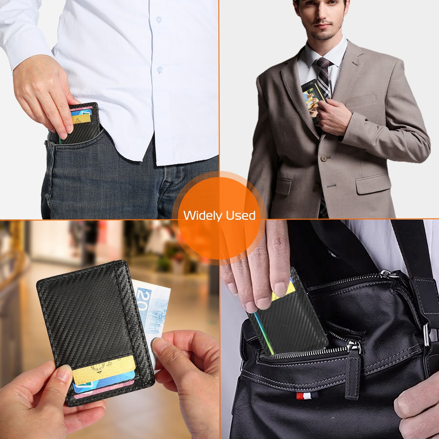 Credit Card Holder Wallet w/Cash Pocket Carbon Fiber RFID Blocking Anti Scan