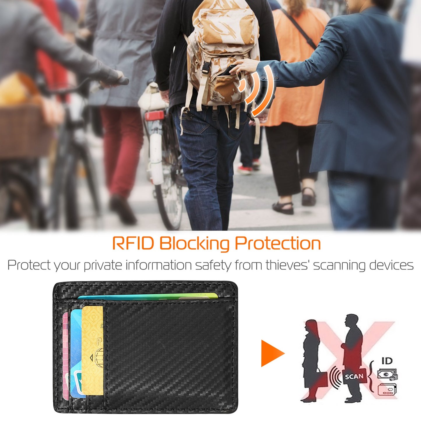 Credit Card Holder Wallet w/Cash Pocket Carbon Fiber RFID Blocking Anti Scan