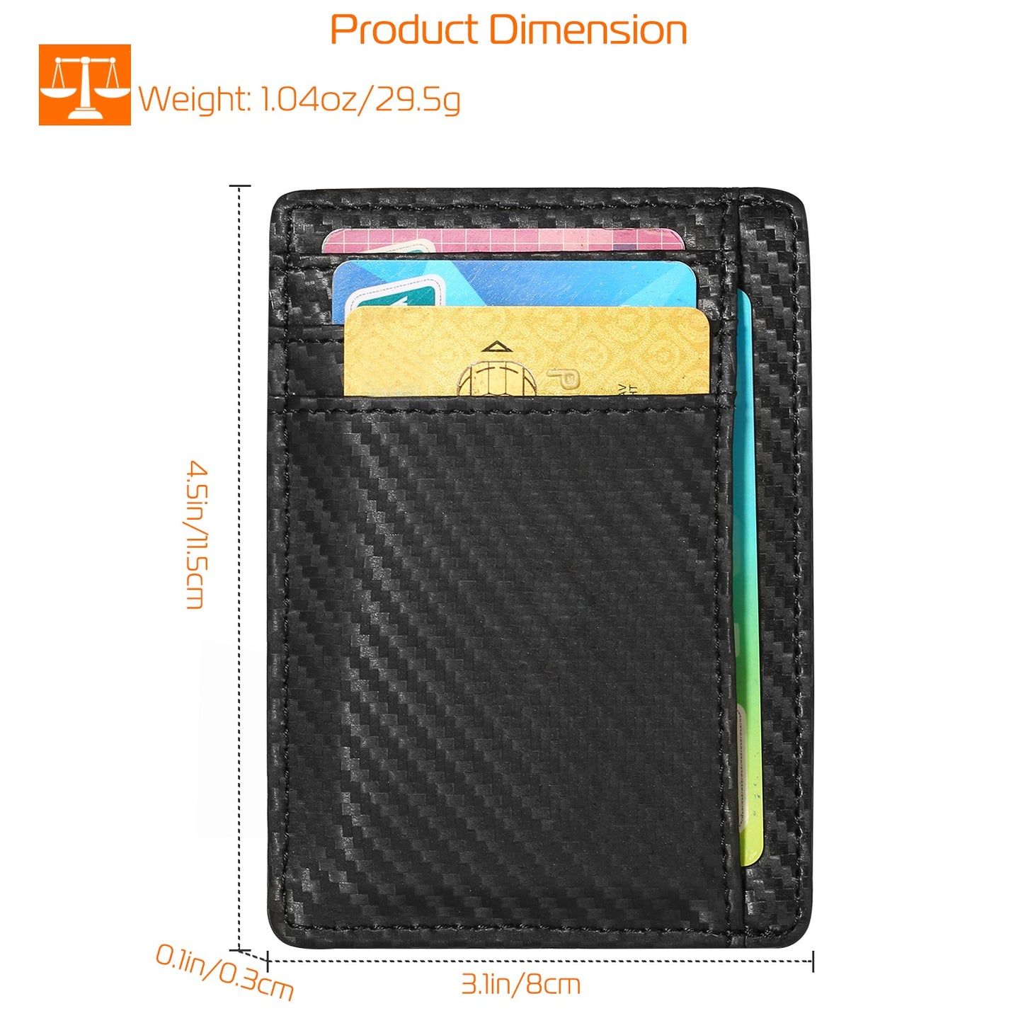 Credit Card Holder Wallet w/Cash Pocket Carbon Fiber RFID Blocking Anti Scan