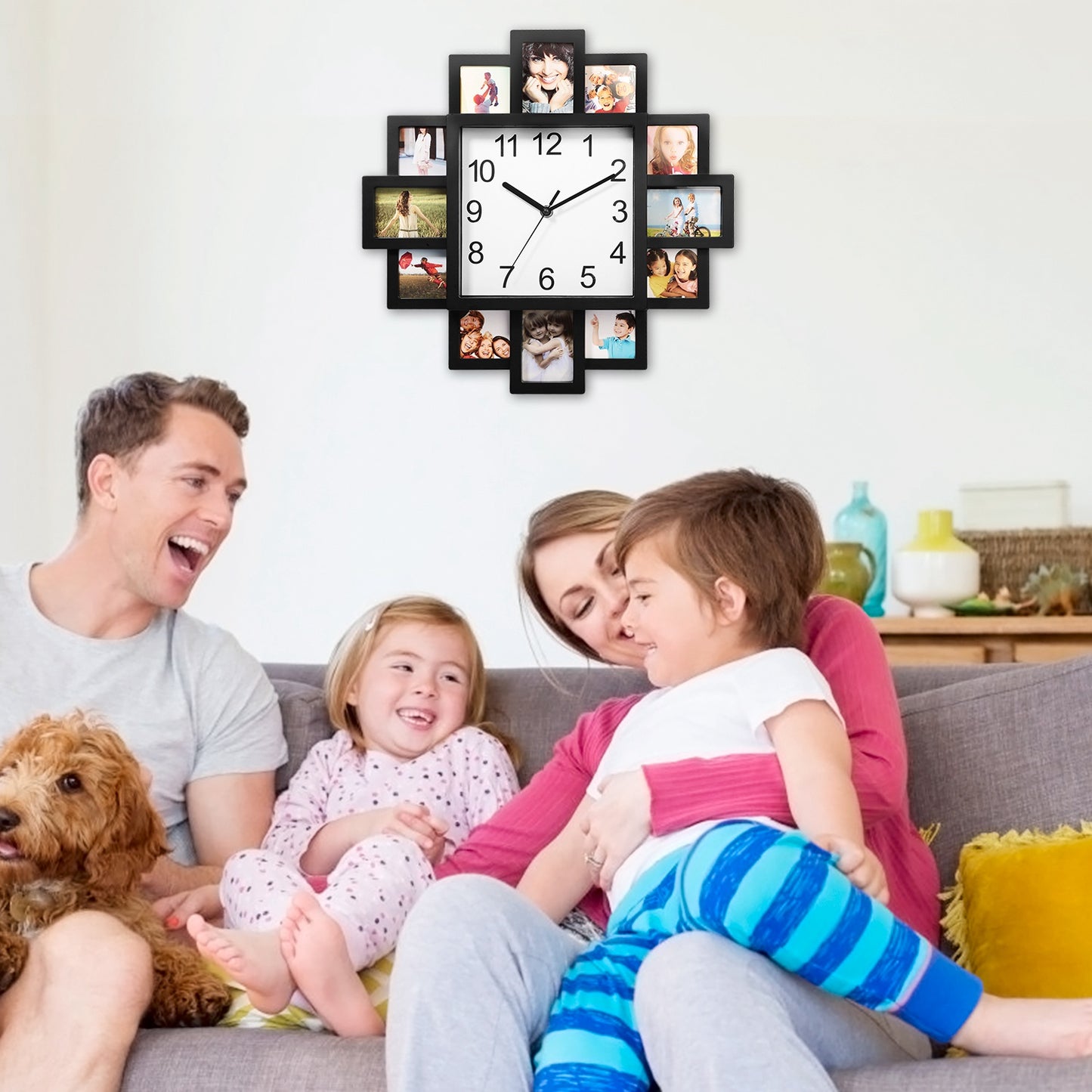Photo Frame Clock Picture Collage 12-Picture Display Wall Clock Photowall