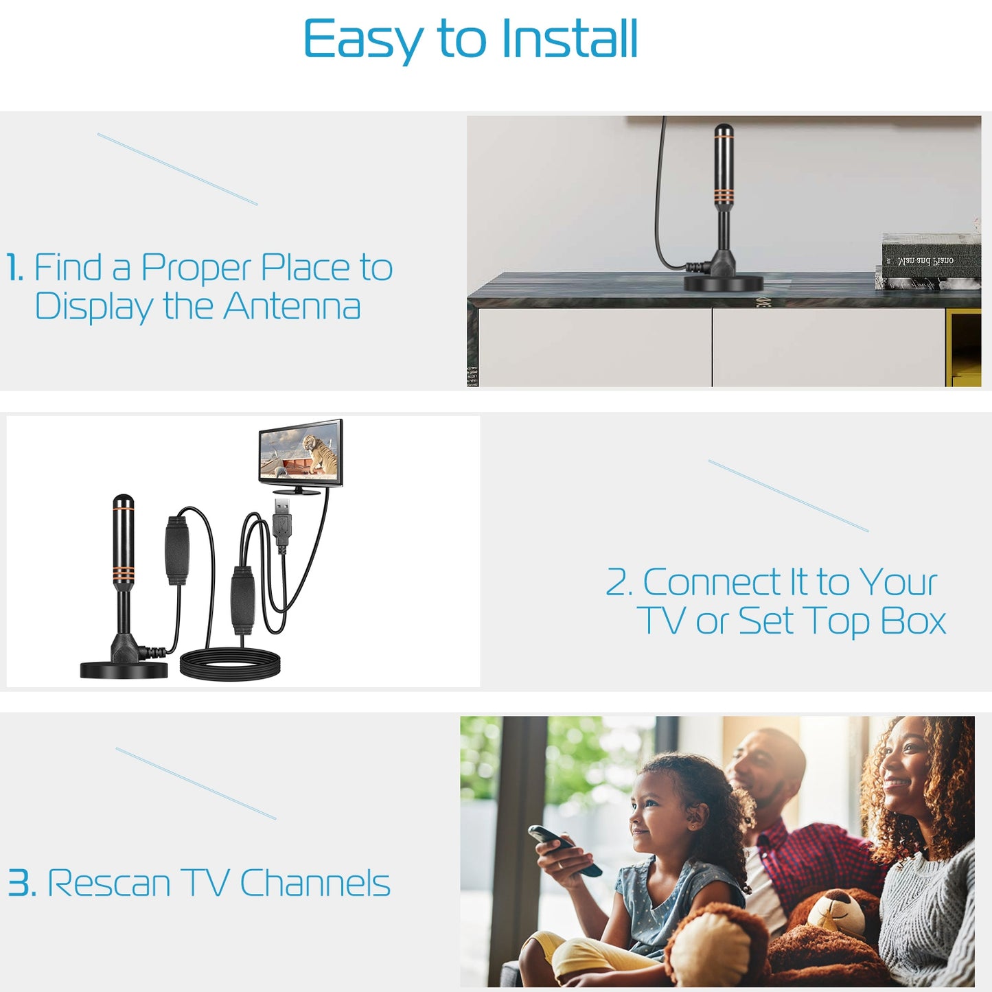HDTV Antenna 50 Miles Amplified TV Aerial Digital UHF/VHF Antenna