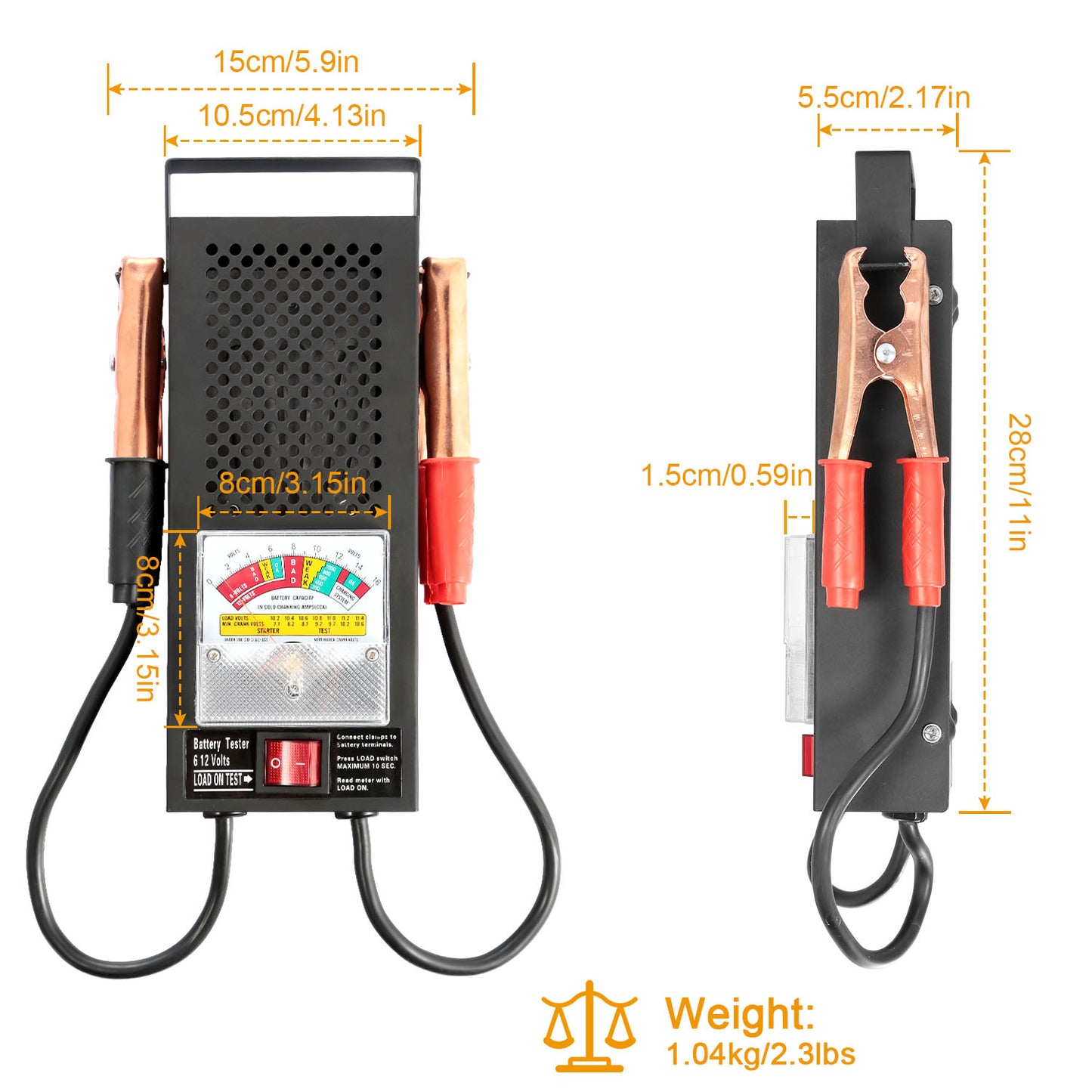Battery Load Tester 6-12V 100A Battery Tester with Heavy Duty Insulated Copper