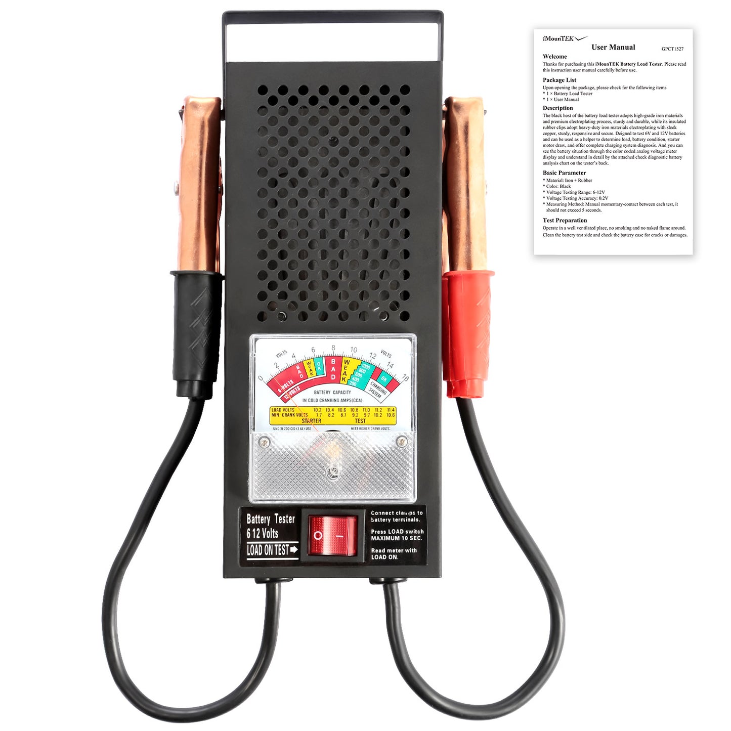 Battery Load Tester 6-12V 100A Battery Tester with Heavy Duty Insulated Copper