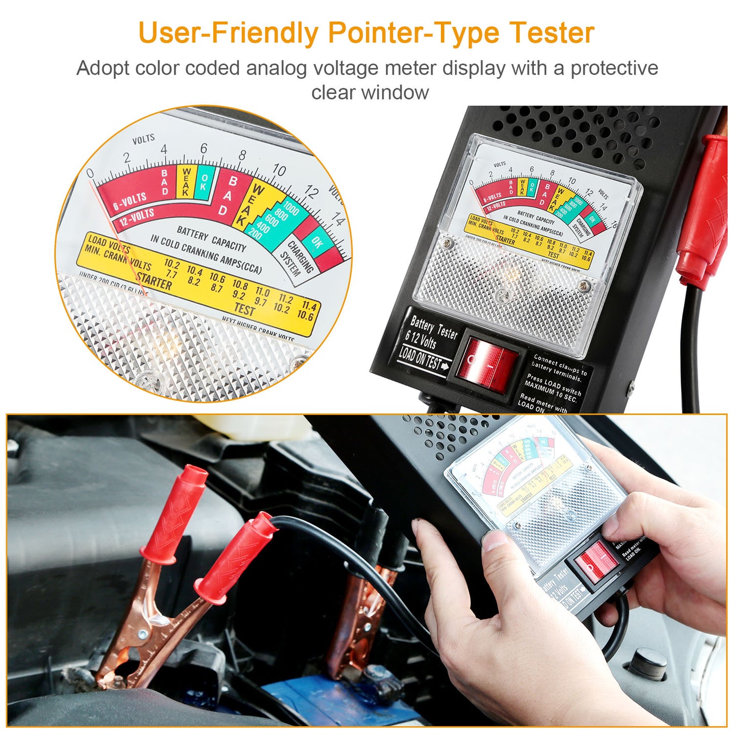 Battery Load Tester 6-12V 100A Battery Tester with Heavy Duty Insulated Copper