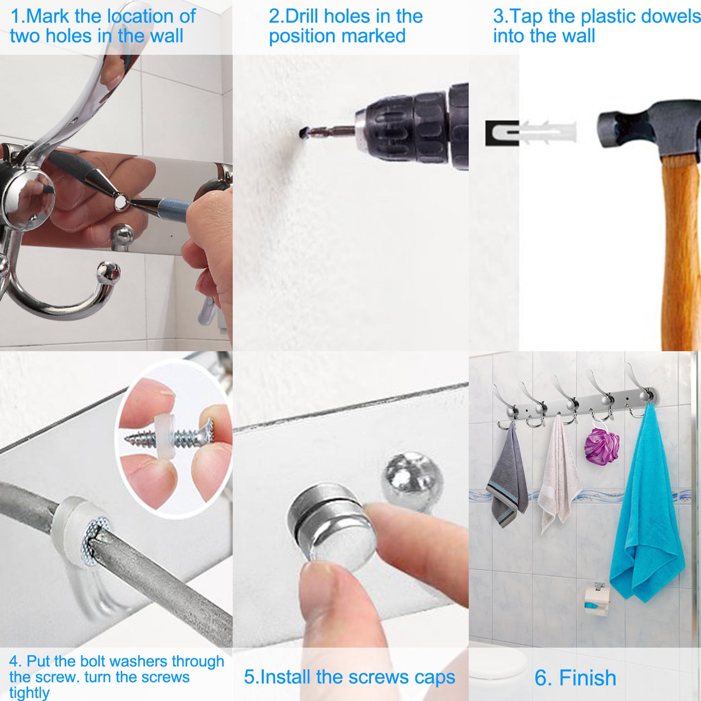 Wall Mount Coat Hook 15 Hooks Stainless Steel Clothes Hangers Rack Robe Hat