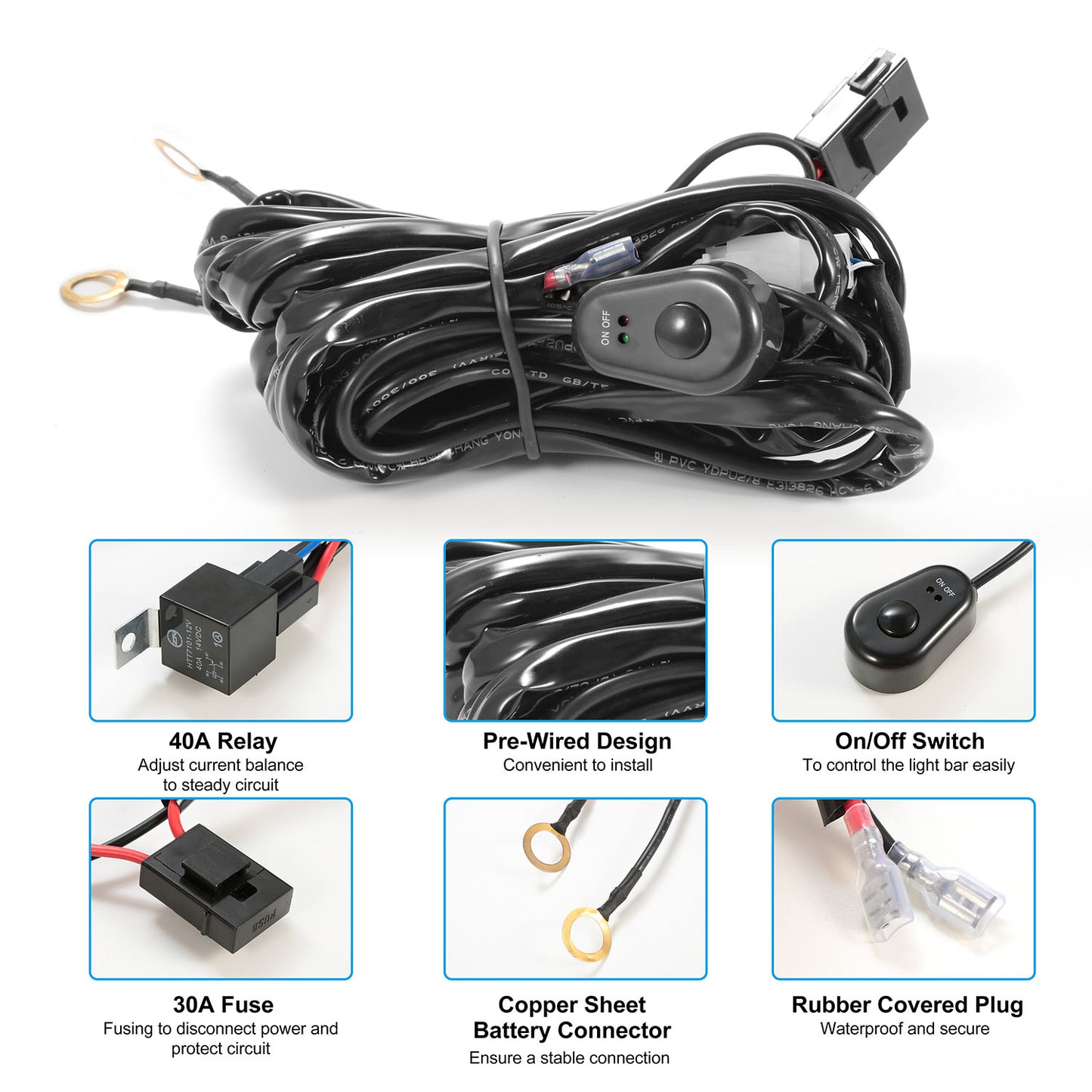 LED Light Bar Wiring Harness Kit 280W 12V 40A Power Relay Fuse