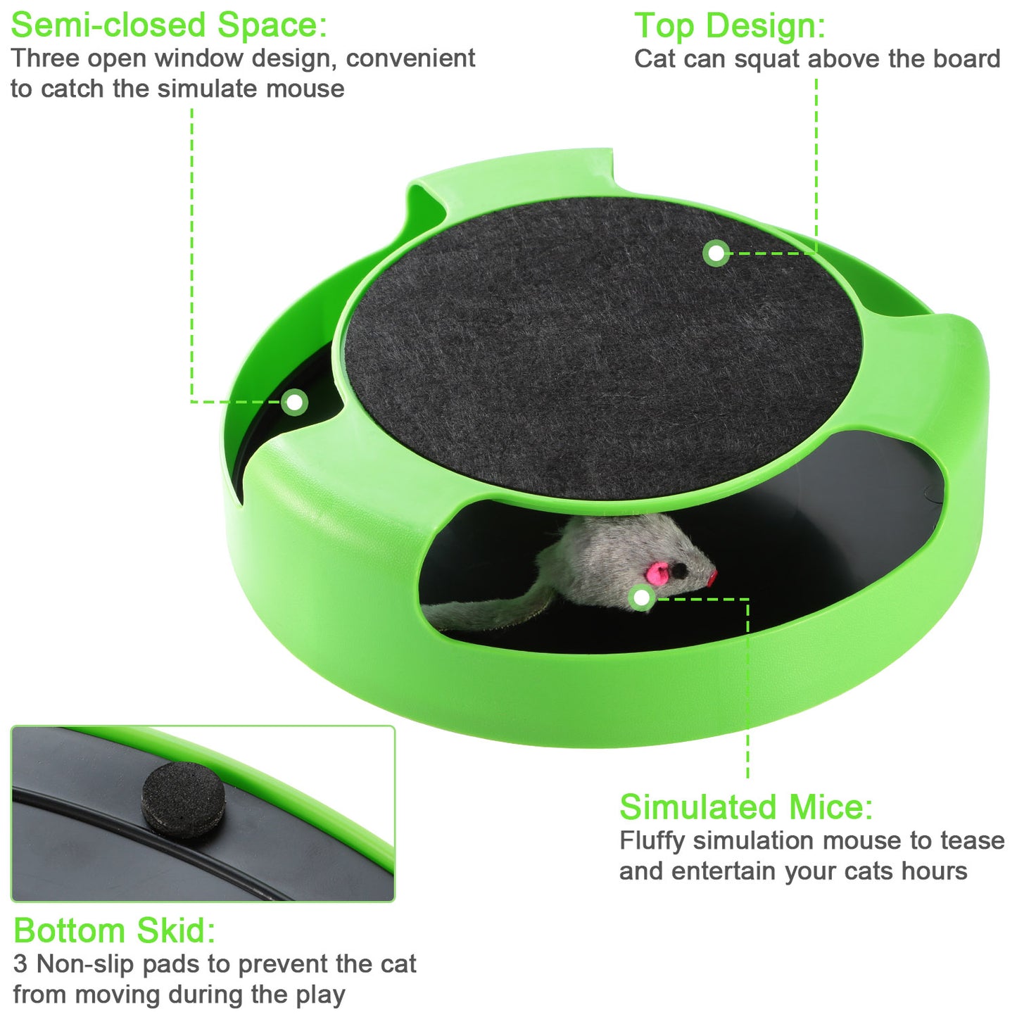 Cat Interactive Scratching Toy w/ Rotating Running Mouse Catching Plate