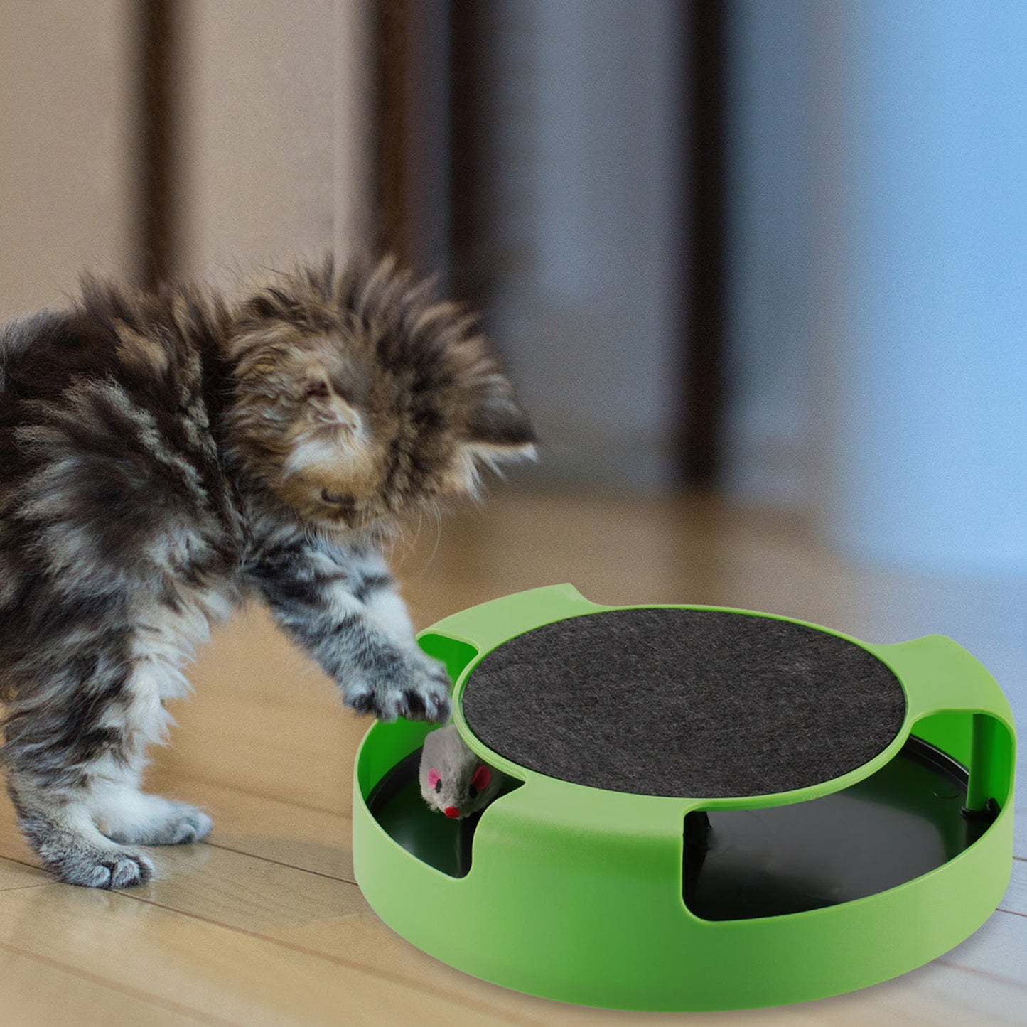 Cat Interactive Scratching Toy w/ Rotating Running Mouse Catching Plate