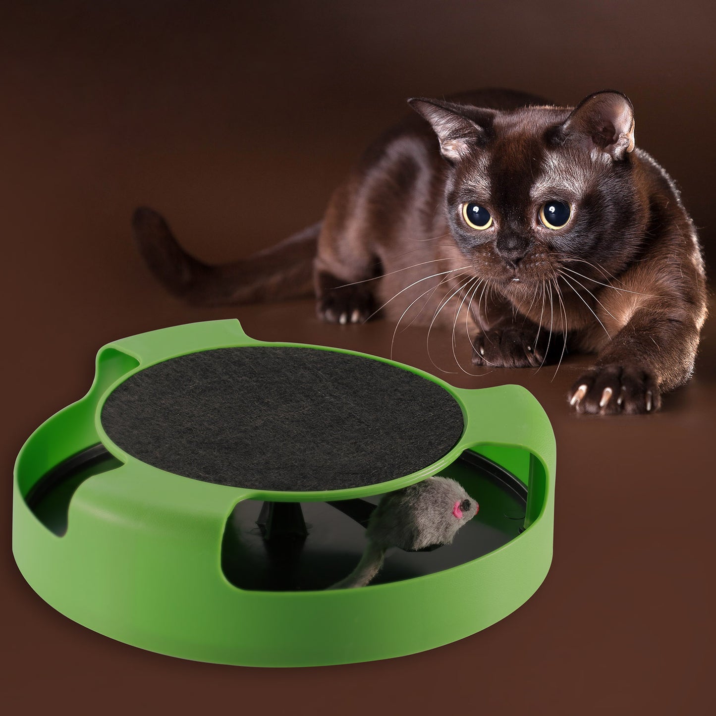 Cat Interactive Scratching Toy w/ Rotating Running Mouse Catching Plate
