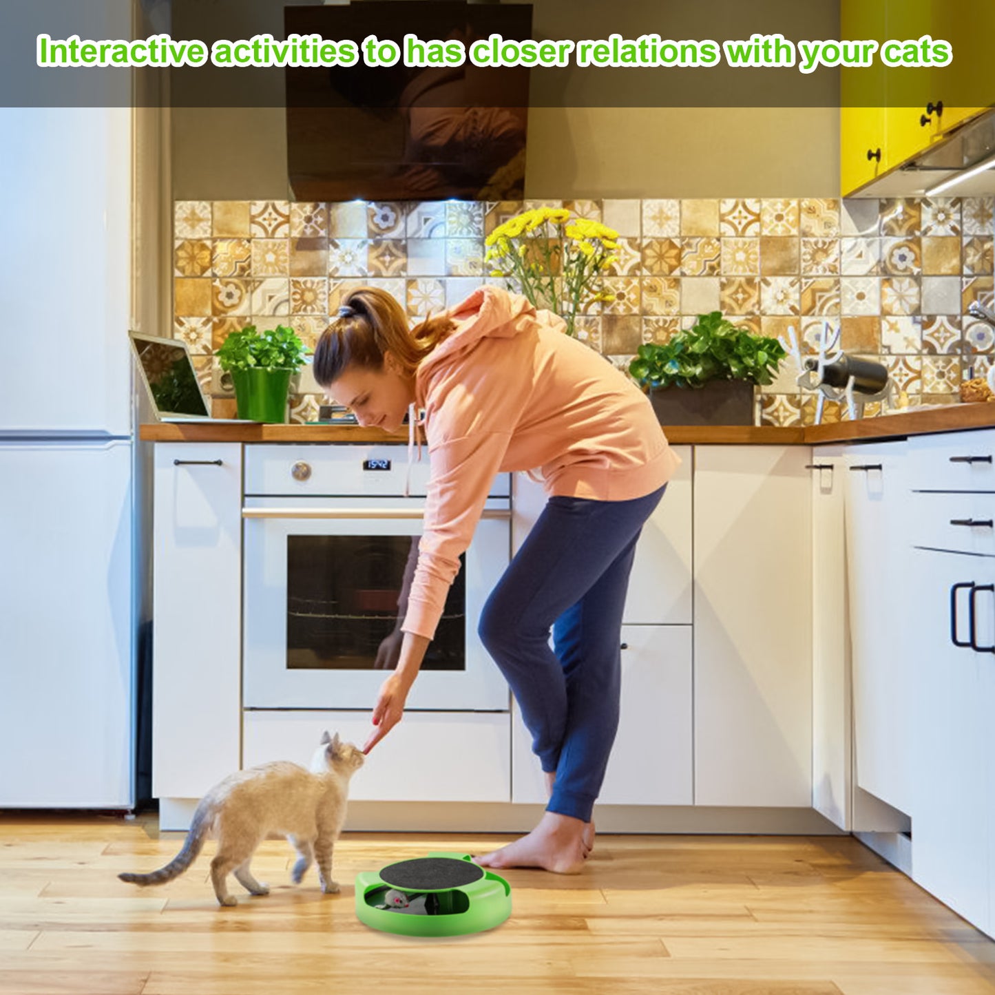 Cat Interactive Scratching Toy w/ Rotating Running Mouse Catching Plate