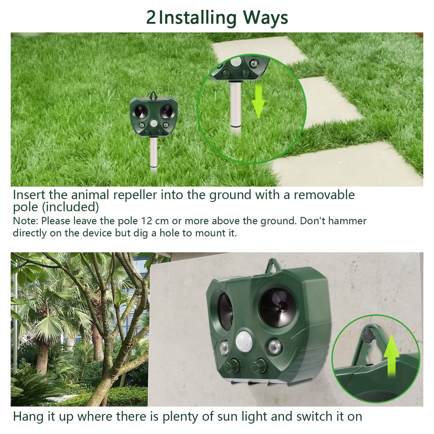 Ultrasonic Animal Repeller Solar Powered Repellent with Motion Sensor