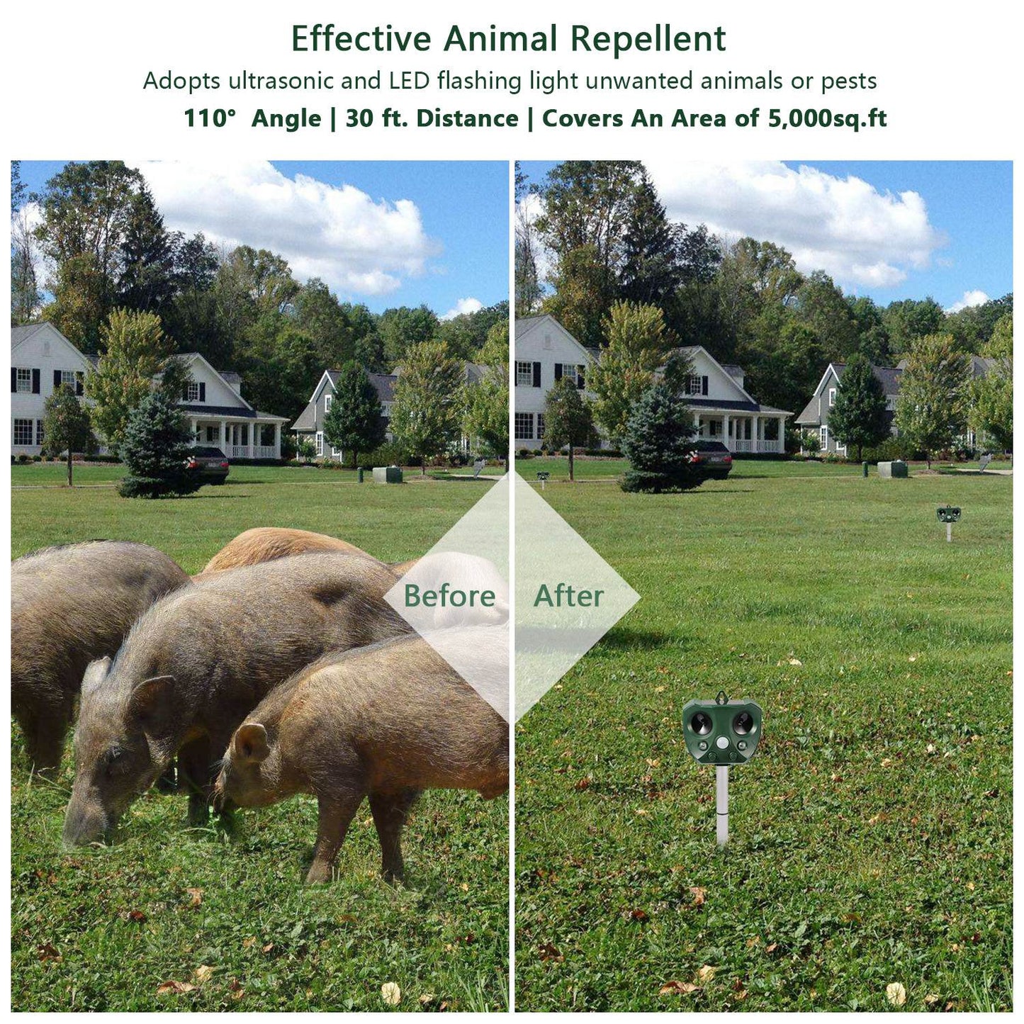 Ultrasonic Animal Repeller Solar Powered Repellent with Motion Sensor