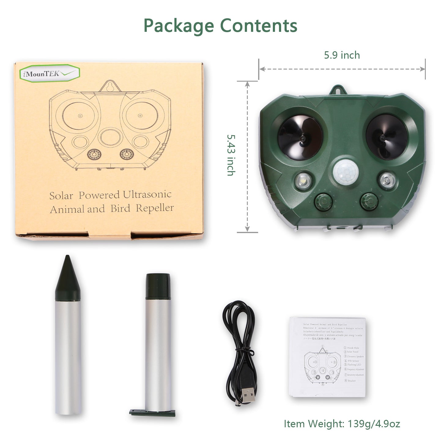 Ultrasonic Animal Repeller Solar Powered Repellent with Motion Sensor