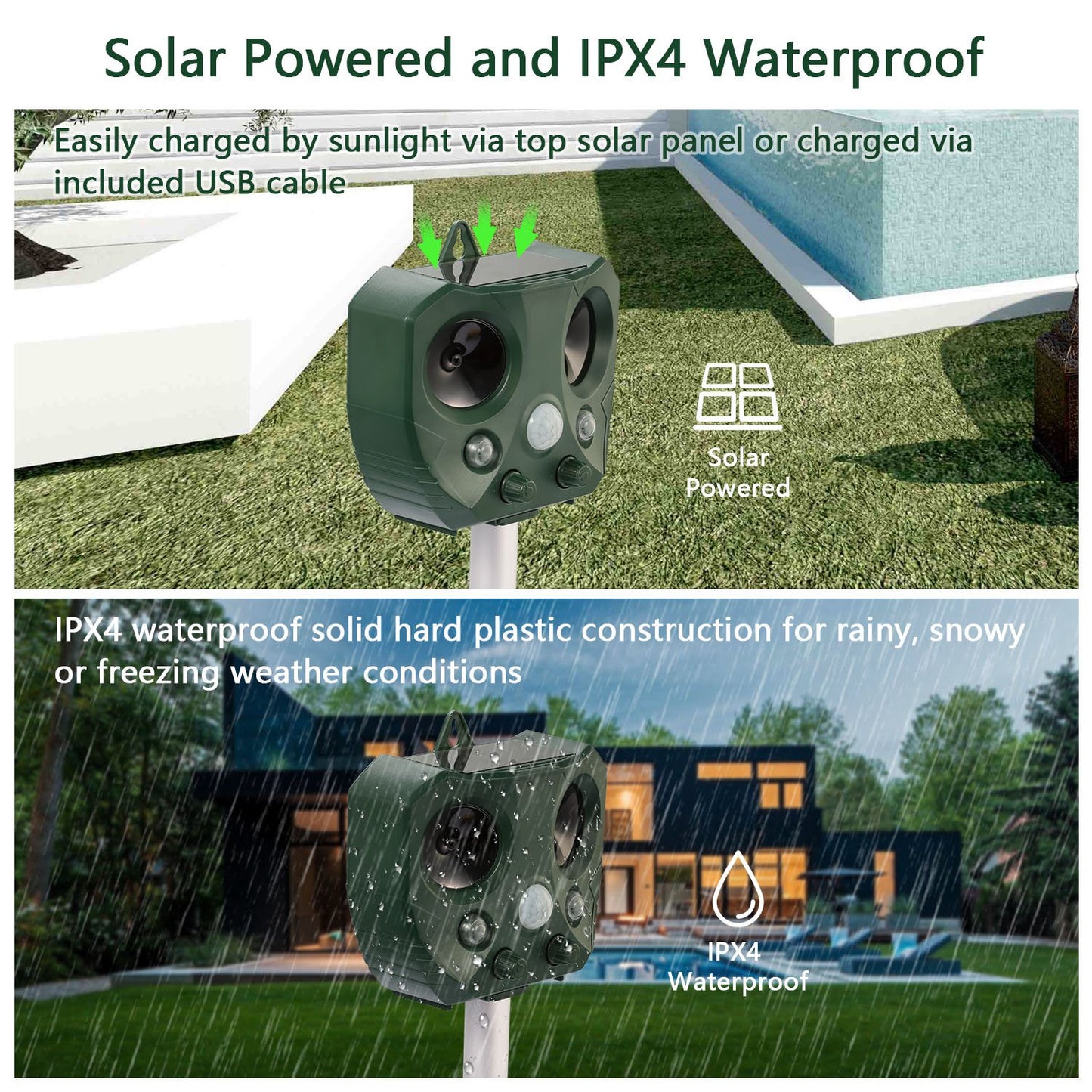 Ultrasonic Animal Repeller Solar Powered Repellent with Motion Sensor