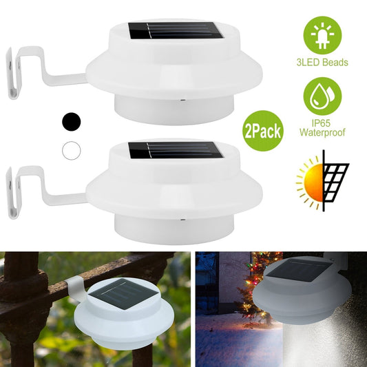 2Pcs Solar Powered Gutter Lights Outdoor IP65 Waterproof Security Lamps