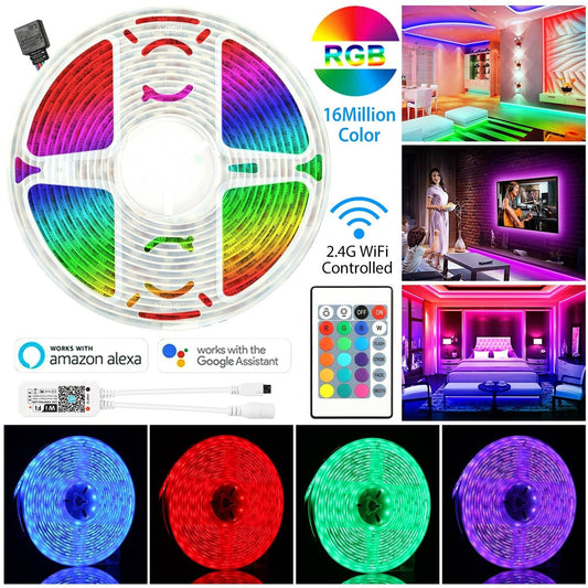 16.4FT 300 LEDs SMD5050 RGB Color Changing WiFi Smart LED Light