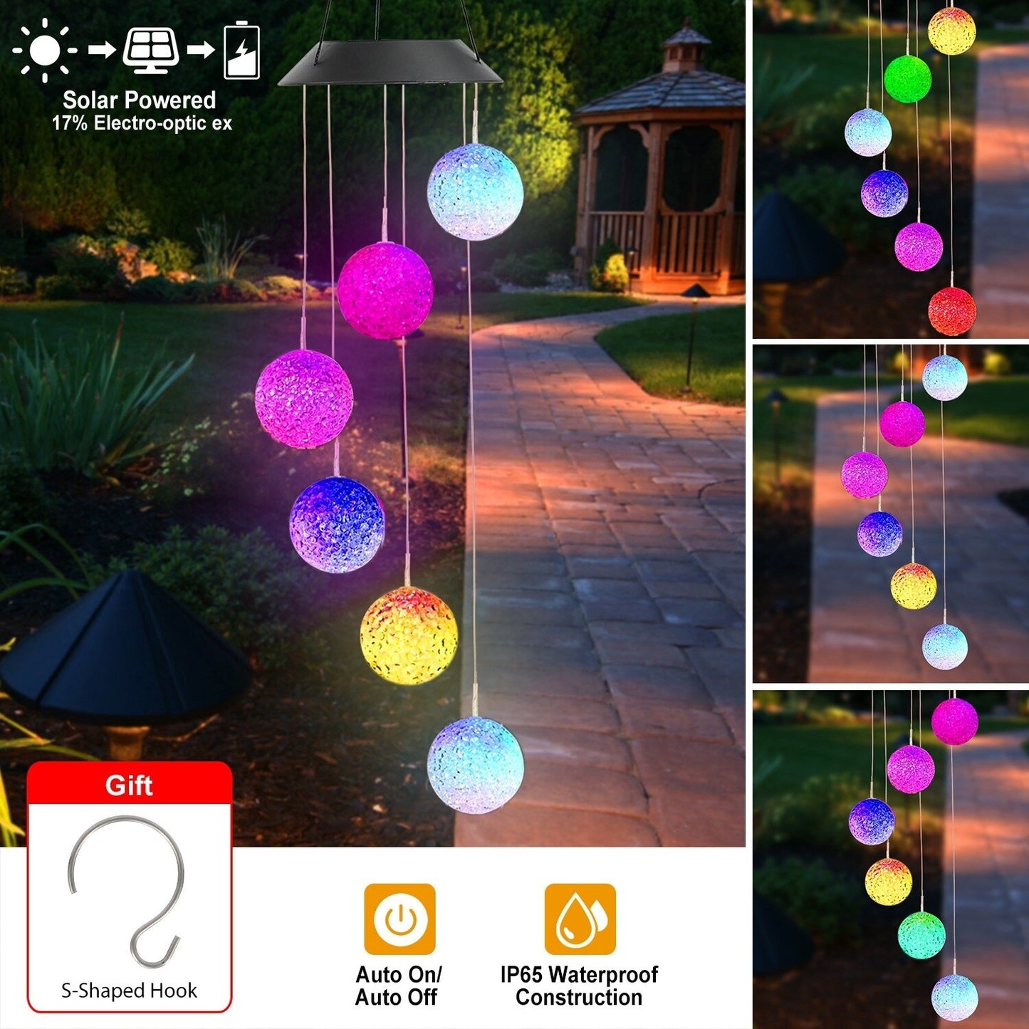 Solar Powered LED Ball Wind Chimes Color Changing LED String Light