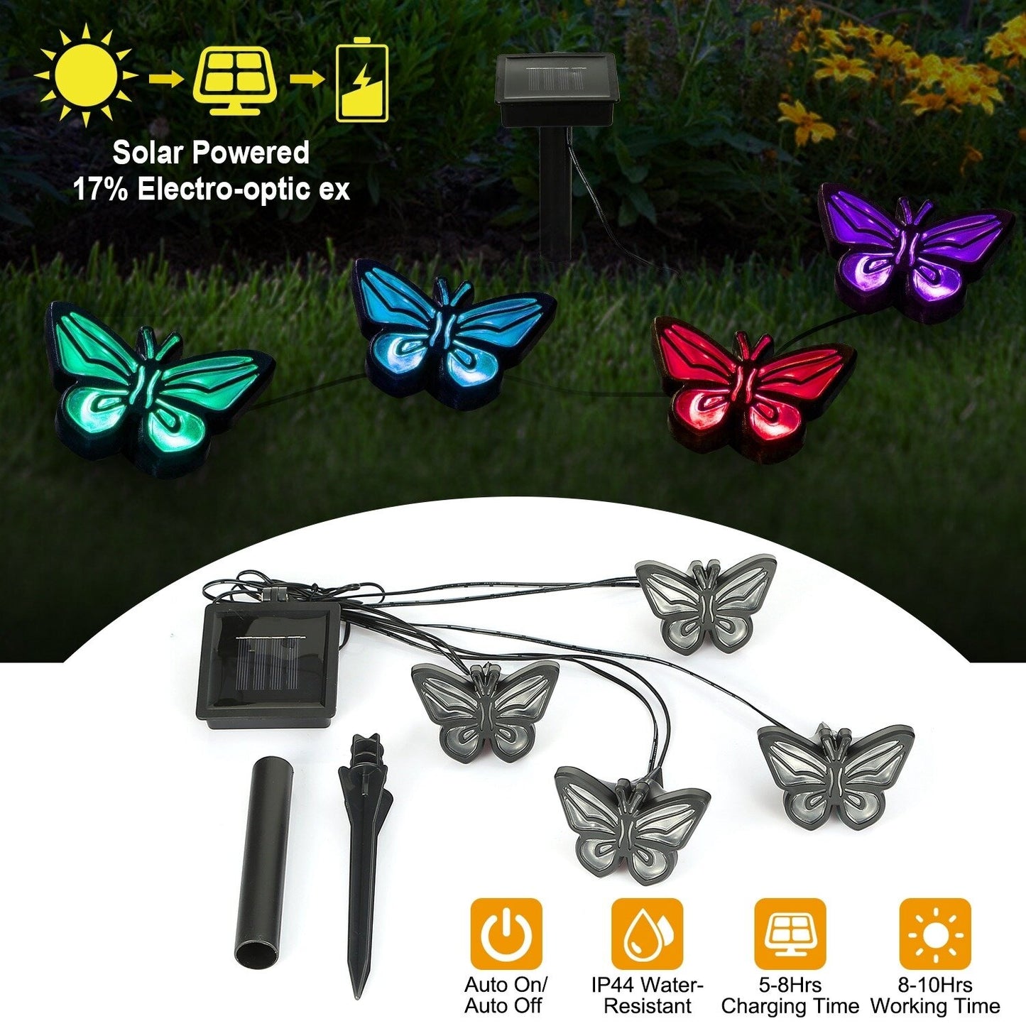 Solar String Light 4 Butterfly Fairy Lights Waterproof Garden Lawn Light