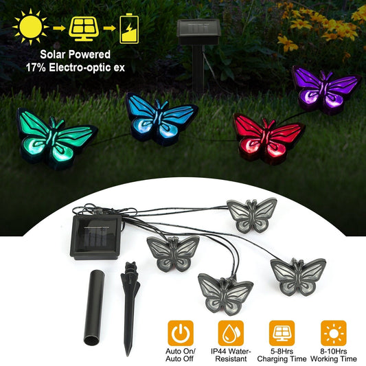 Solar String Light 4 Butterfly Fairy Lights Waterproof Garden Lawn Light